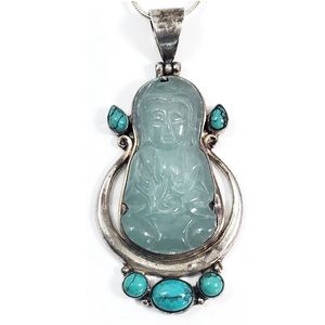 Vintage Sterling Silver Jade & Turquoise Necklace